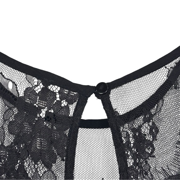 FREE PEOPLE MARLIE BLACK SHEER LACE LONG SLEEVE WHIMSIGOTH VELVET MINI DRESS - Picture 12 of 15